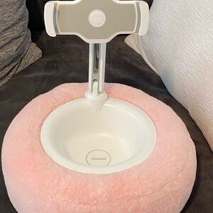 Pink Fluffy Phone Holder with White Base